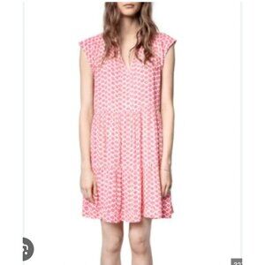 Zadig & Voltaire Rito Eyes Dress Womens Small Pink Red Viscose Tie Neck Boho